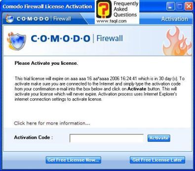 רישום קוד אקטיבציה, Comodo   