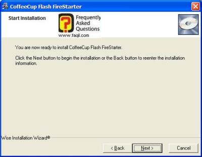 מסך לקראת ההתקנה, CoffeeCup Flash FireStarter    