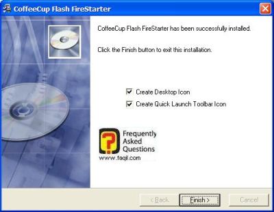 ההתקנה הסתיימה, CoffeeCup Flash FireStarter    