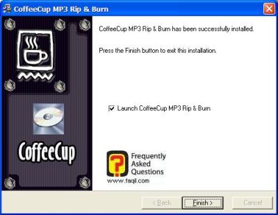 מסך סיום התקנה, CoffeeCup MP3 Rip & Burn