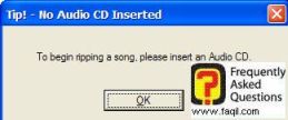 מסך הודעת לבקשת הכנסת דיסק, CoffeeCup MP3 Rip & Burn