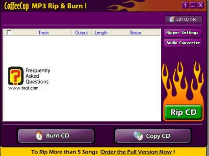 מסך התוכנה, CoffeeCup MP3 Rip & Burn