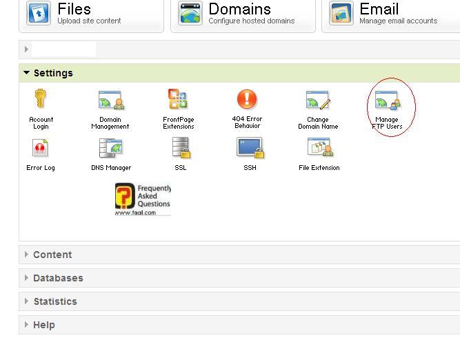 יש לבחור בManage FTP Users  בגודדי