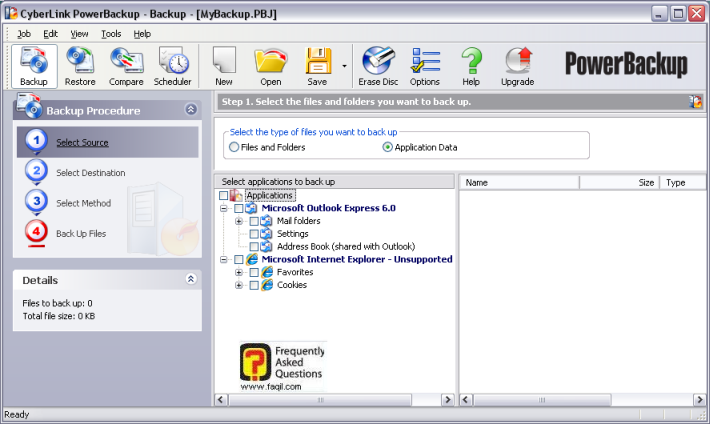 החלון הראשי,CYBERLINK POWERBACKUP