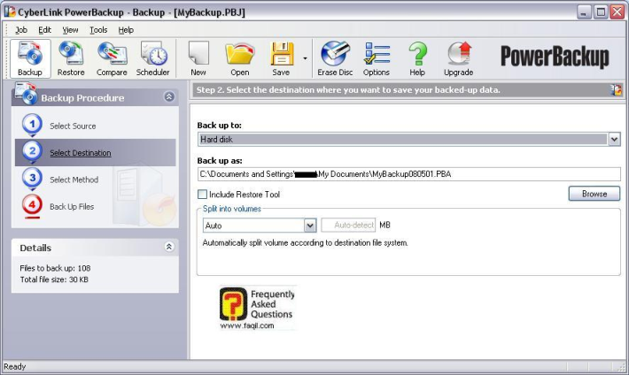 בחירת נתיב,CYBERLINK POWERBACKUP