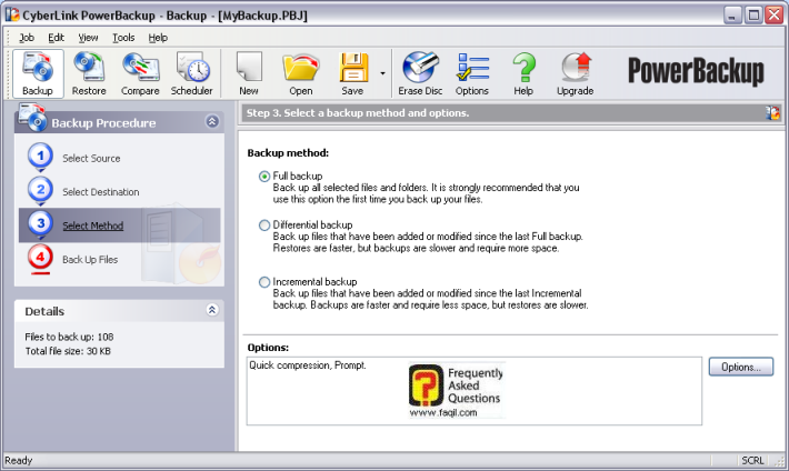 בחירת שיטה,CYBERLINK POWERBACKUP