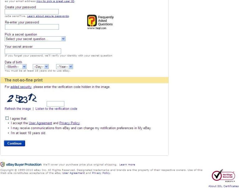 המשך טופס ההרשמה לפתיחת חשבון באיביי