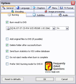 אפשרויות צריבה,  convert x to dvd