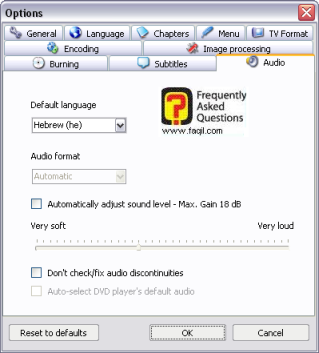 אפשרויות סאונד,  convert x to dvd