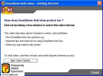 מסך הסבר וידאו באנגלית בחרו בסיים,ZoneAlarm Anti-Virus 