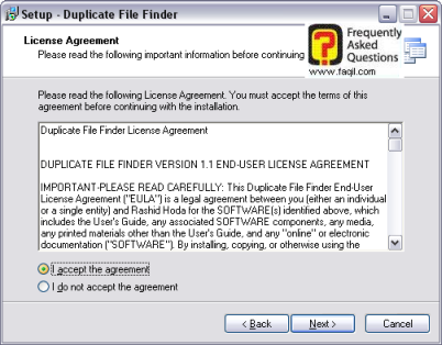 מסך תנאי רישיון, duplicate file finder  