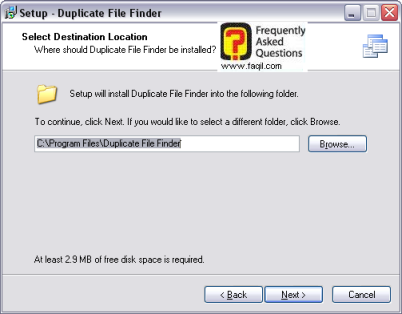 מסך מיקום יעד להתקנה, duplicate file finder  