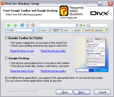 מסך  מוצרים חינמים נוספים, divx player