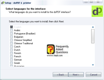 אם ברצונכם להתקין עוד שפות מלבד אנגלית,doPDF