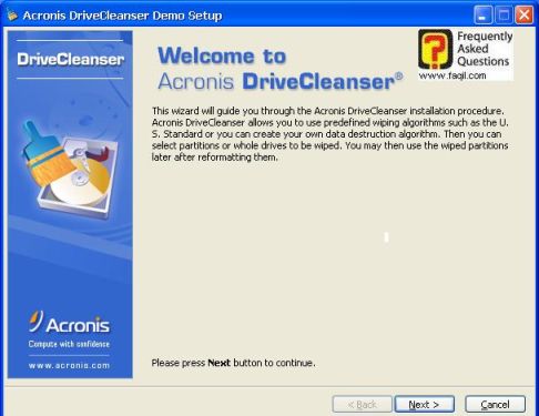 מסך ברוכים הבאים  להתקנה,תוכנתDriveCleanser   