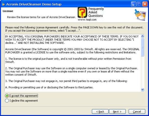 מסך הסכם הרישוי   בהתקנה,תוכנתDriveCleanser