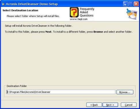 מסך מיקום היעד להתקנה,תוכנתDriveCleanser