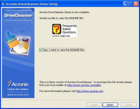 סיום ההתקנה,תוכנתDriveCleanser