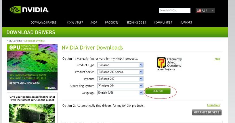 בחרו חפש, באתר nvidia     
