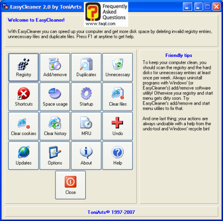 מסך התוכנה הראשי, EasyCleaner 