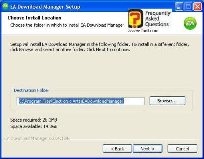 מיקום היעד להתקנה, EA Download 