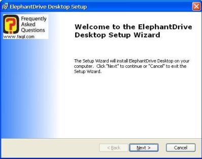 מסך ברוכים הבאים להתקנת  ElephantDrive
