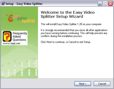 מסך ברוכים הבאים להתקנה, easy video splitter  