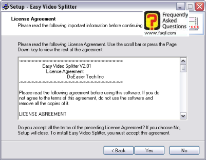מסך הסכם הרישיון להתקנה, easy video splitter  