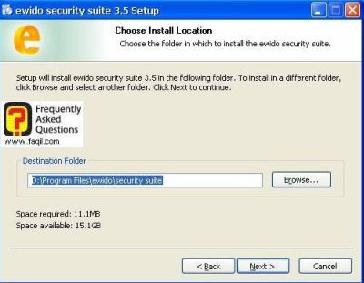 מסך מיקום היעד להתקנה, ewido  