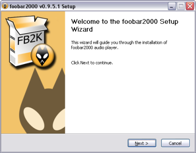 מסך ברוכים הבאים להתקנה, תוכנת foobar2000