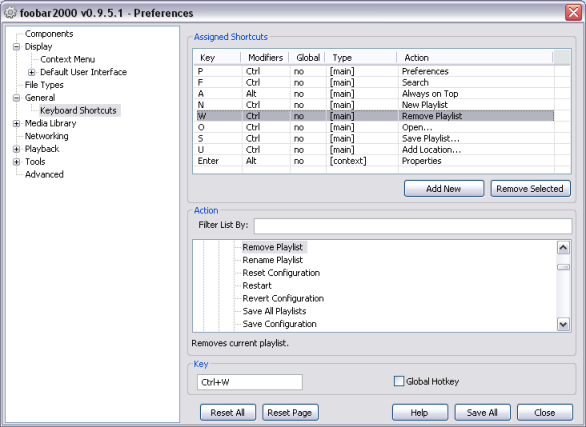 מסך הגדרות כללי, תוכנת foobar2000