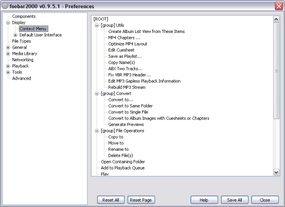 מסך אופציה, תוכנת foobar2000