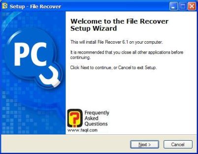 מסך ברוכים הבאים להתקנה, תוכנת File Recover 