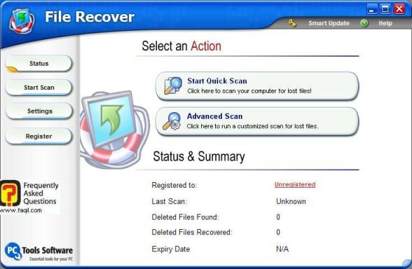 המסך הראשי, תוכנת File Recover 