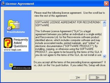 מסך תנאי שימוש להתקנה,תוכנת FreeUndelete 