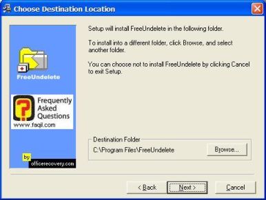 מסך בחירת מיקום יעד להתקנה,תוכנת FreeUndelete 