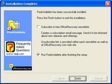 ההתקנה הסתיימה,תוכנת FreeUndelete 