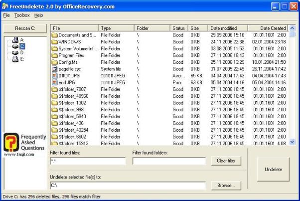 נסרקו הקבצים בכונן שניתן לשחזר,תוכנת FreeUndelete 