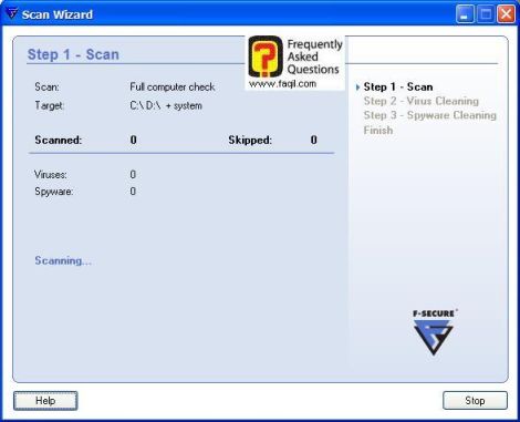 סריקת האנטיוירוס תחל,מרכז  האבטחה F-Secure 