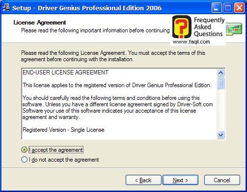 מסך תנאי שימוש  להתקנה, תוכנת Driver Genius
 Professional Edition 2006