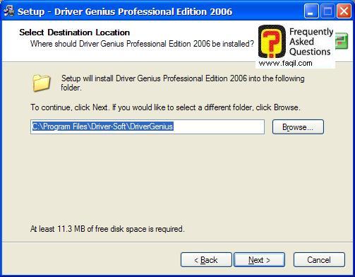 מסך מיקום היעד  להתקנה, תוכנת Driver Genius
 Professional Edition 2006