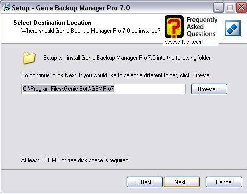 הנתיב שבו תותקן התוכנה, Genie backup manager pro edition 7.0