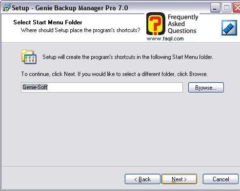שם בתפריט המהיר בהתקנה, Genie backup manager pro edition 7.0