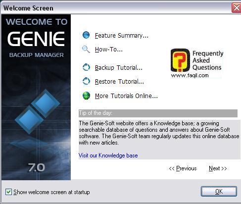 ברוך הבא לתוכנה, Genie backup manager pro edition 7.0