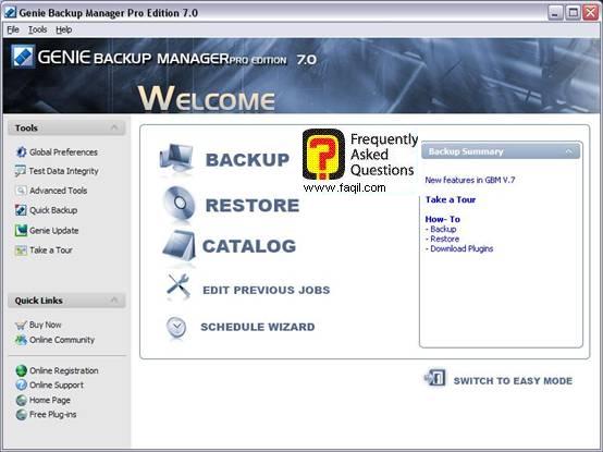 החלון הראשי, Genie backup manager pro edition 7.0