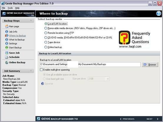 איפה נמקם את קובץ הגיבוי שלנו, Genie backup manager pro edition 7.0