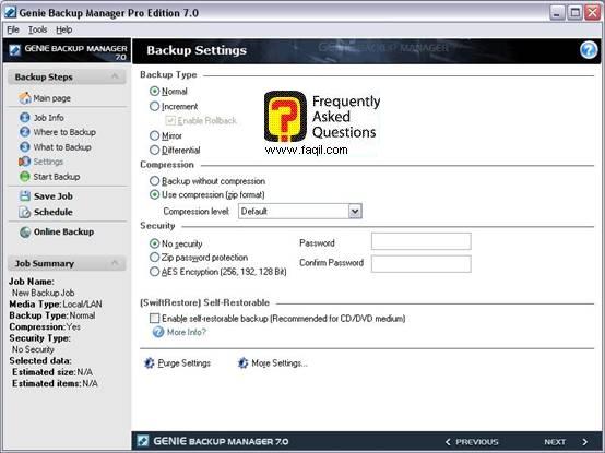 שינויים בהגדרות תהליך הגיבוי, Genie backup manager pro edition 7.0