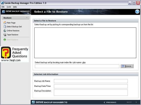 אופציית השיחזור, Genie backup manager pro edition 7.0