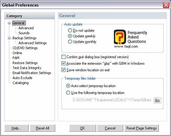 הגדרות כלליות, Genie backup manager pro edition 7.0