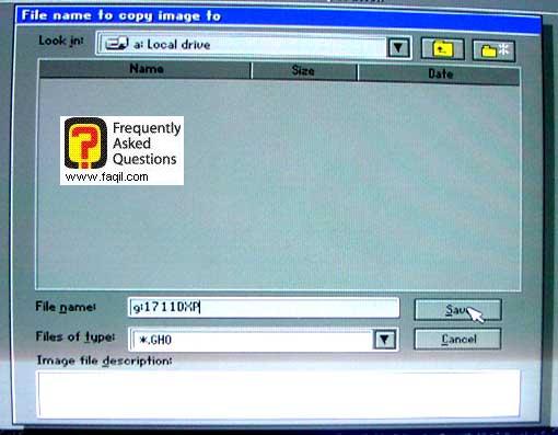 רשום את שם המחיצה בו יישמר הקובץ ואת שם הקובץ שיווצר, בGhost